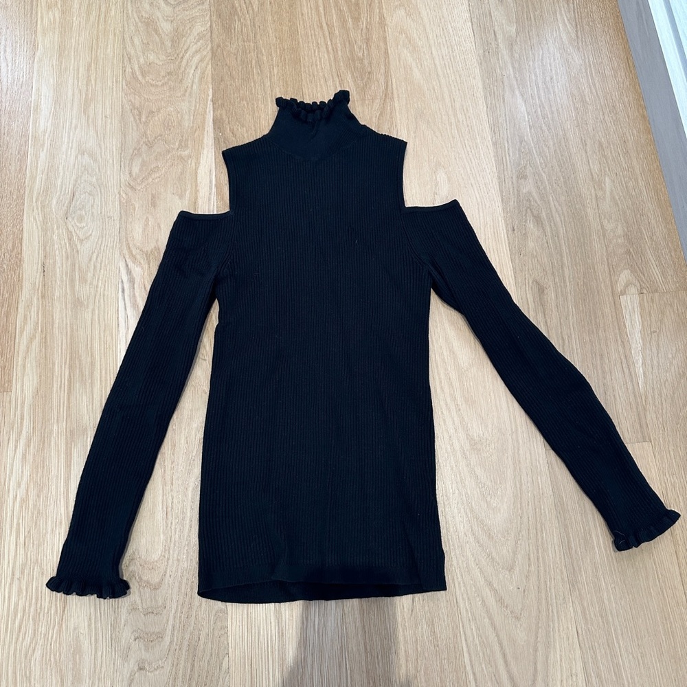 Nanette Lepore black cold shoulder ruffled sweater size XS